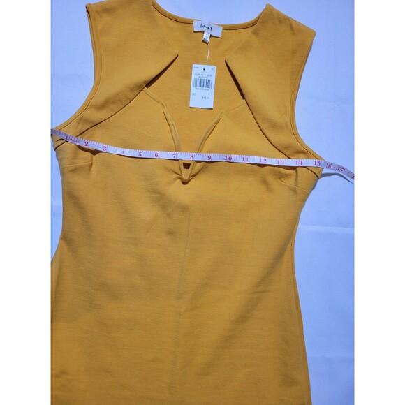 NWT Love J Bodycon Dress Juniors Large Mustard Yellow Starlike Neckline Short - Picture 7 of 11